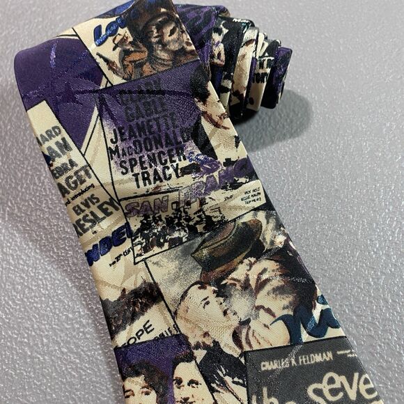 Vintage ENVOY Mens Tie Necktie Limited Edition Hollywood Black Purple 55.5" USA - Picture 7 of 12